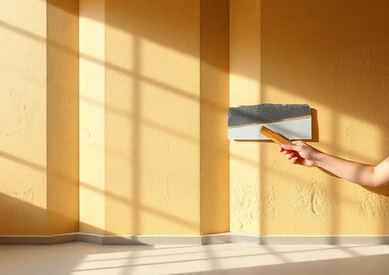 Application d'un enduit décoratif à la lisseuse sur un mur