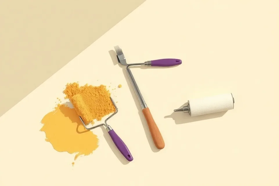 Outils de peinture disposés dans l'ordre des étapes du chantier