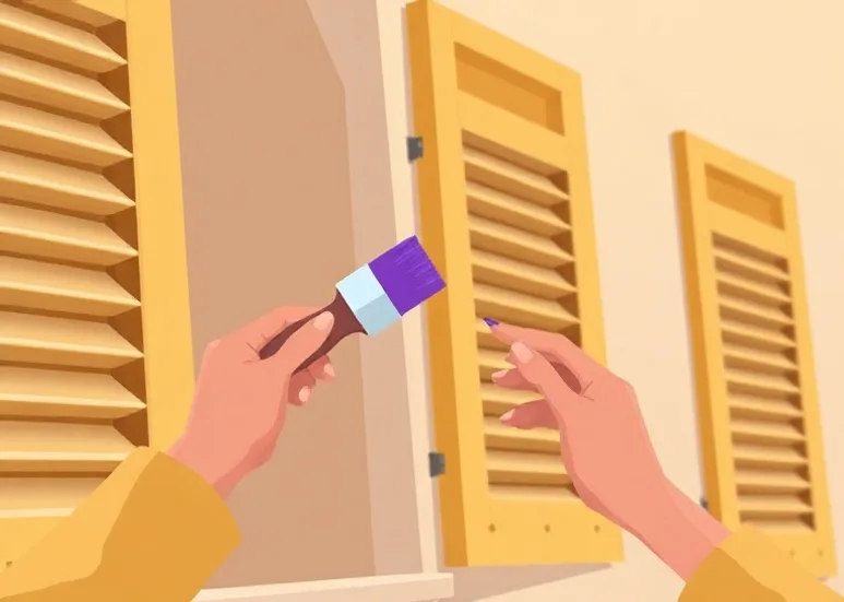 Mise en peinture au pinceau de volets et d'encadrements en bois