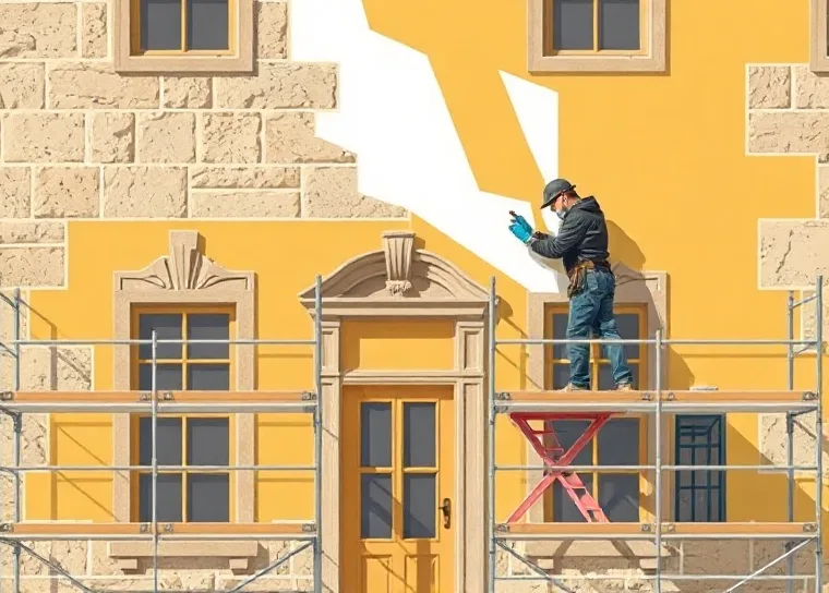 Ravalement de façade en pierre, nettoyage et application d'enduit